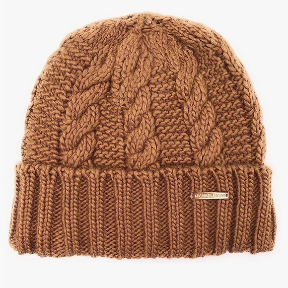 Michael Kors Accessories - Michael Khors Womens Cable Knot Fold Over Beanie Winter Hat Camel NWT One Size